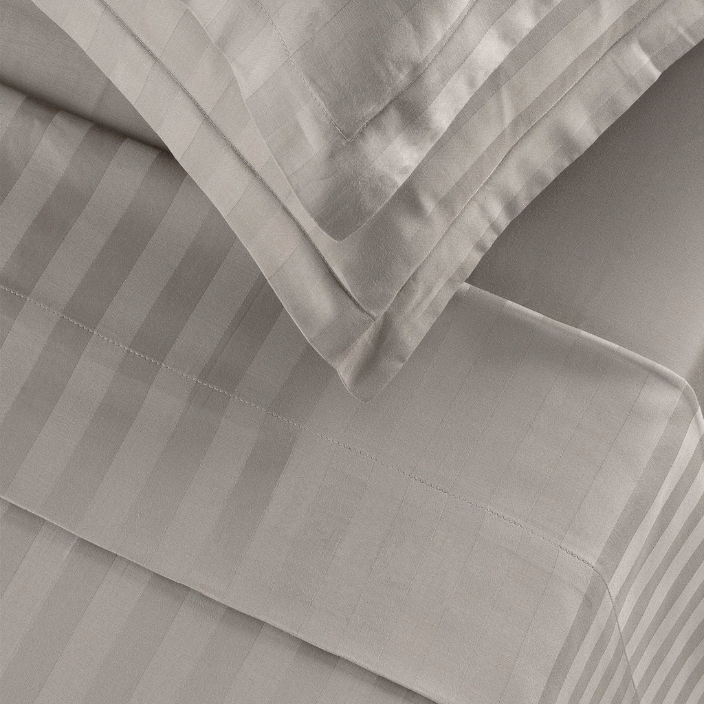 Jacquard - Ensemble De Draps - Satin De Coton Rayure Tissé Dobby - Taupe 01