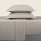 Jacquard - Ensemble De Draps - Satin De Coton Rayure Tissé Dobby - Taupe 01