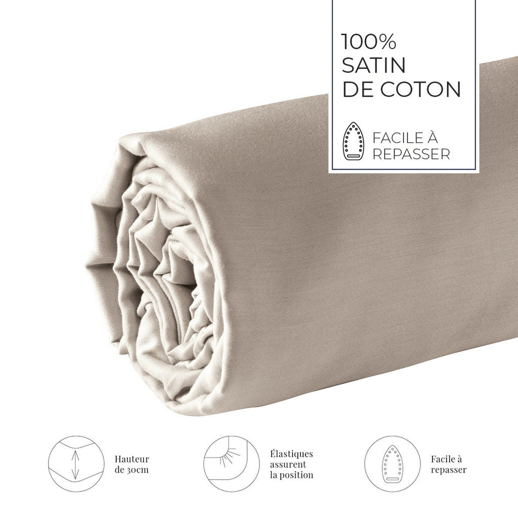 Uni - Drap-Housse - Satin De Coton - Taupe 01