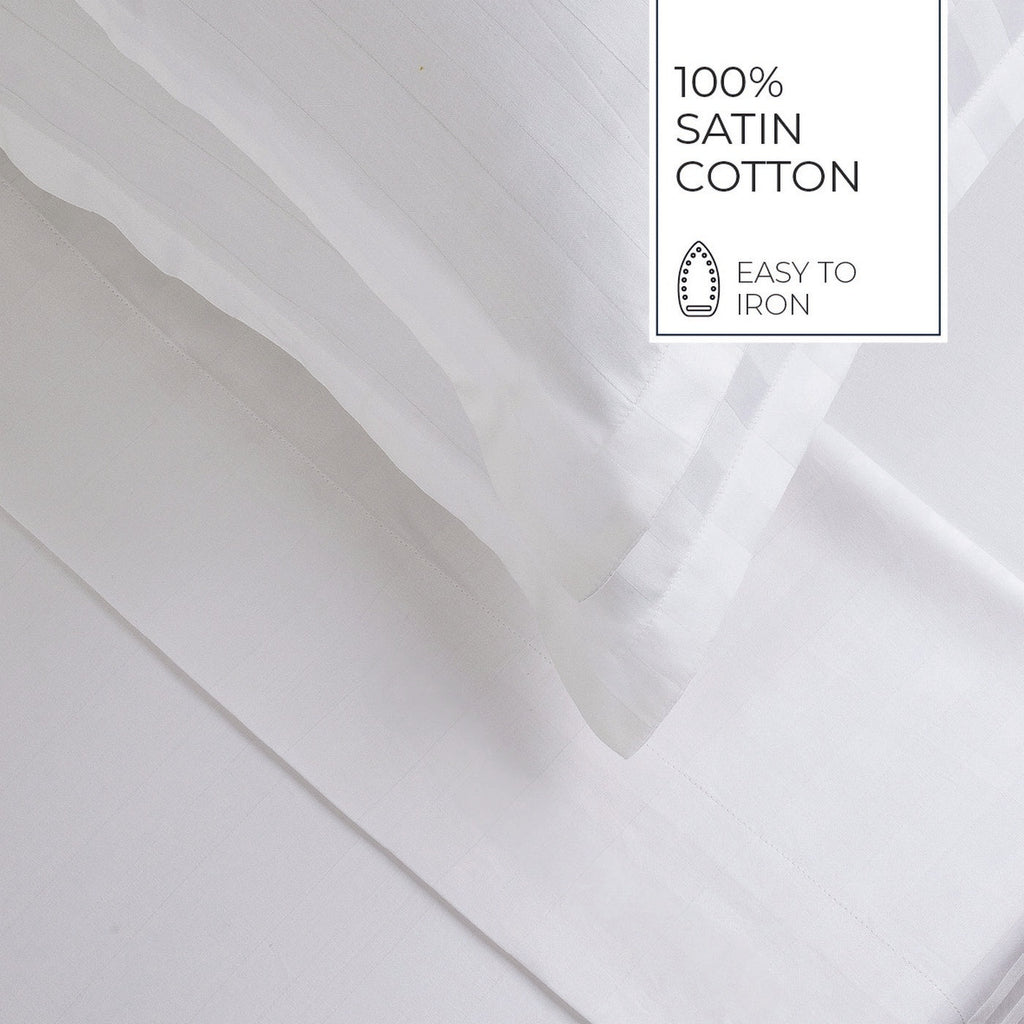Jacquard - Housse De Couette + 1 Ou 2 Taie(S) D'Oreiller - Satin De Coton Rayure Tissé Dobby - Blanc 01