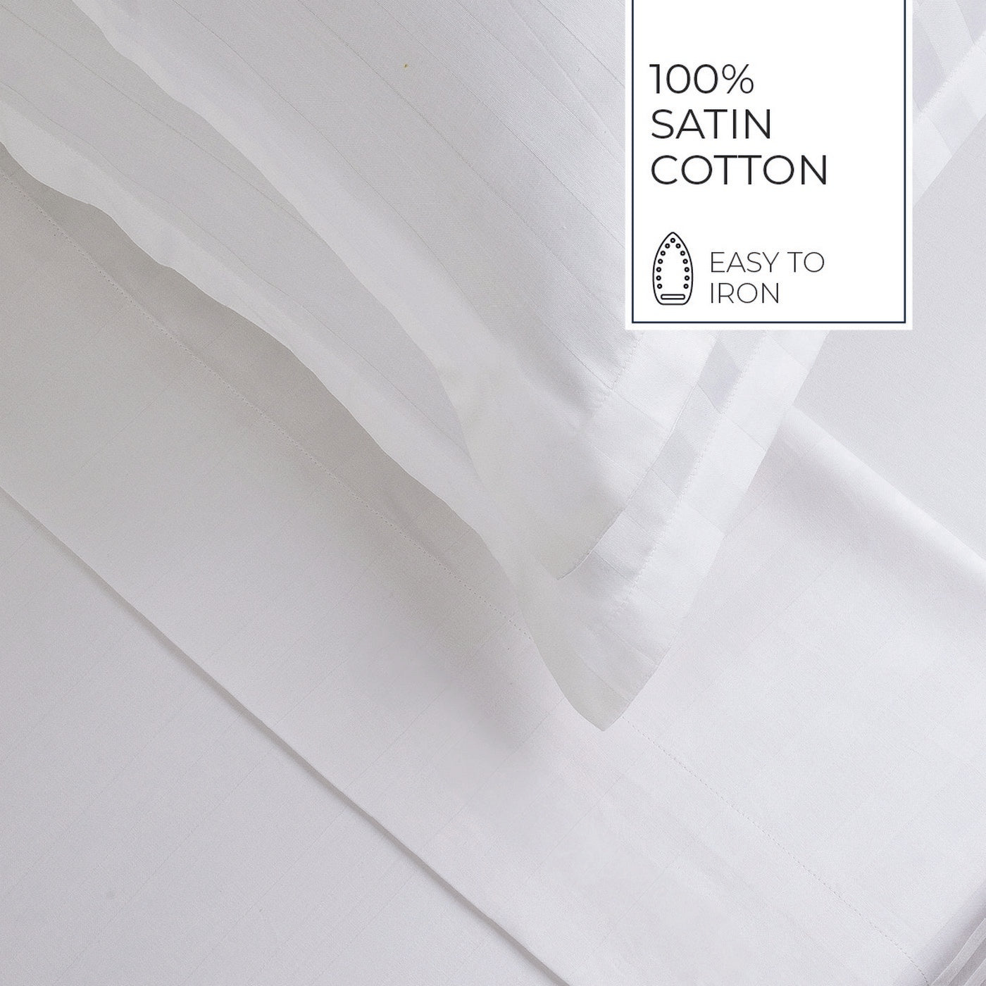 Jacquard - Housse De Couette + 1 Ou 2 Taie(S) D'Oreiller - Satin De Coton Rayure Tissé Dobby - Blanc 01