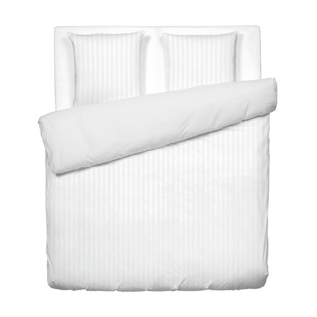 Jacquard - Housse De Couette + 1 Ou 2 Taie(S) D'Oreiller - Satin De Coton Rayure Tissé Dobby - Blanc 01
