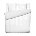 Jacquard - Housse De Couette + 1 Ou 2 Taie(S) D'Oreiller - Satin De Coton Rayure Tissé Dobby - Blanc 01