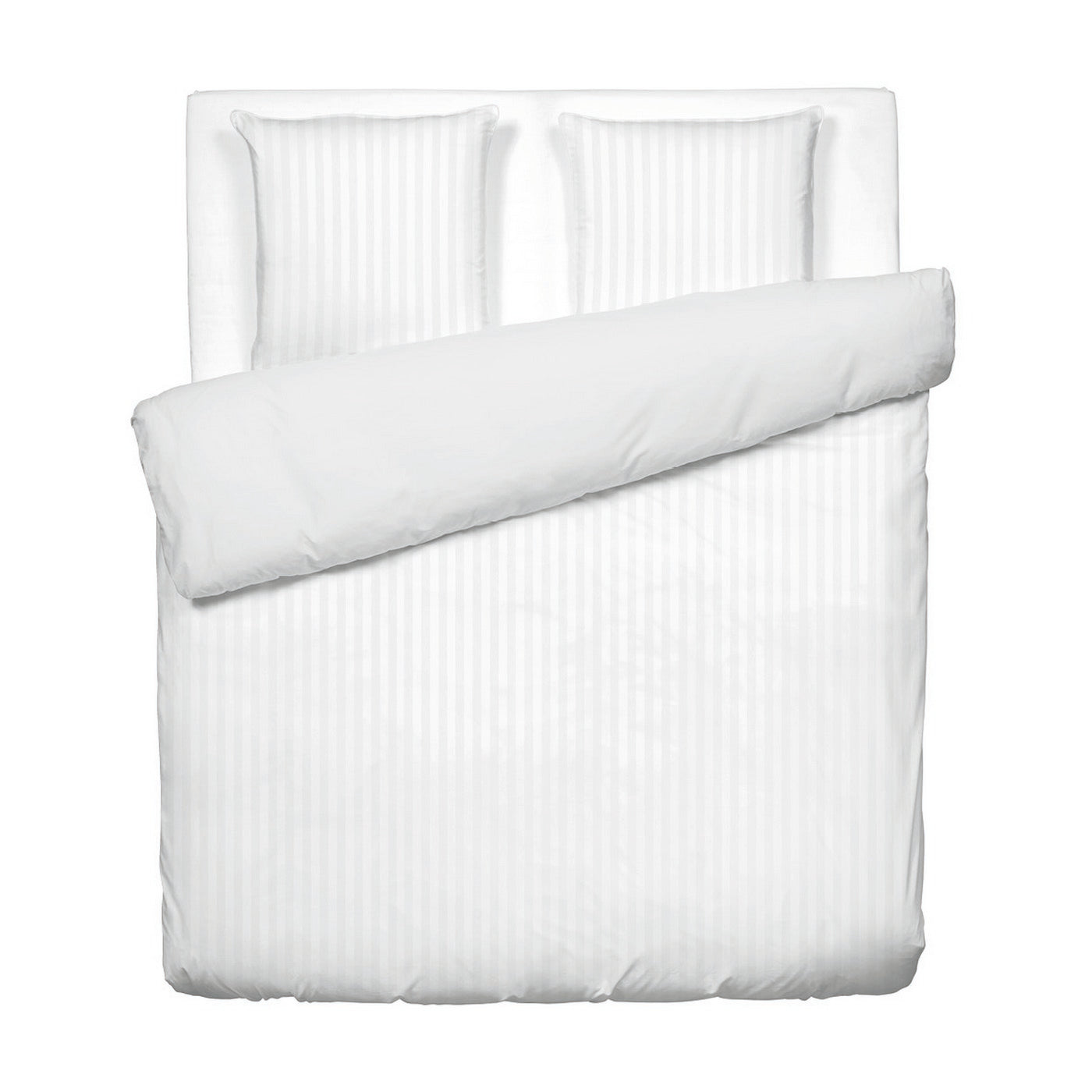 Jacquard - Housse De Couette + 1 Ou 2 Taie(S) D'Oreiller - Satin De Coton Rayure Tissé Dobby - Blanc 01