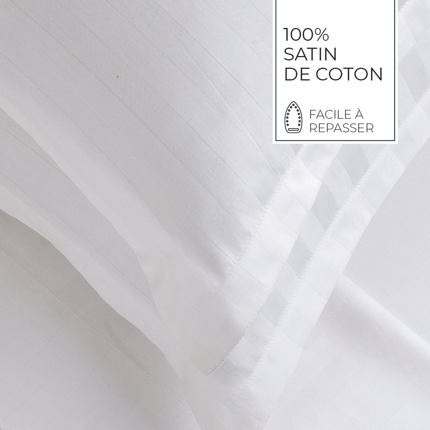 Jacquard - Set De 2 Taies D'Oreiller - Satin De Coton Rayure Tissé Dobby - Blanc 01