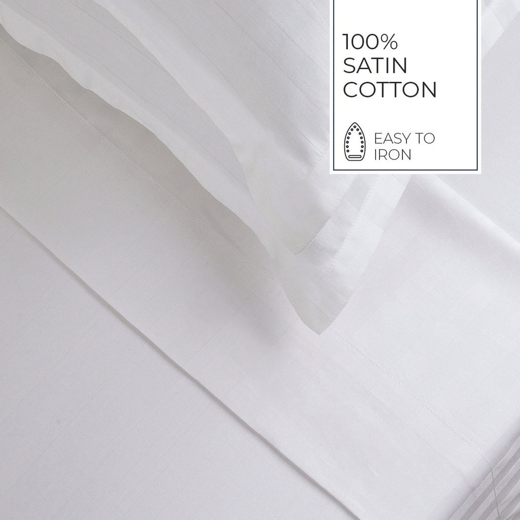 Jacquard - Drap Plat - Satin De Coton Dobby Stripe - Blanc 01