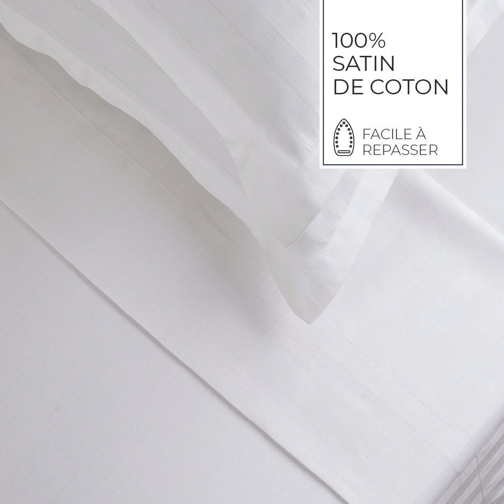 Jacquard - Drap Plat - Satin De Coton Dobby Stripe - Blanc 01