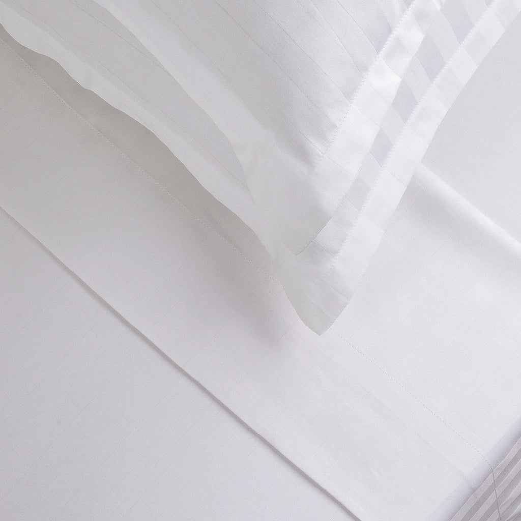 Jacquard - Drap Plat - Satin De Coton Dobby Stripe - Blanc 01