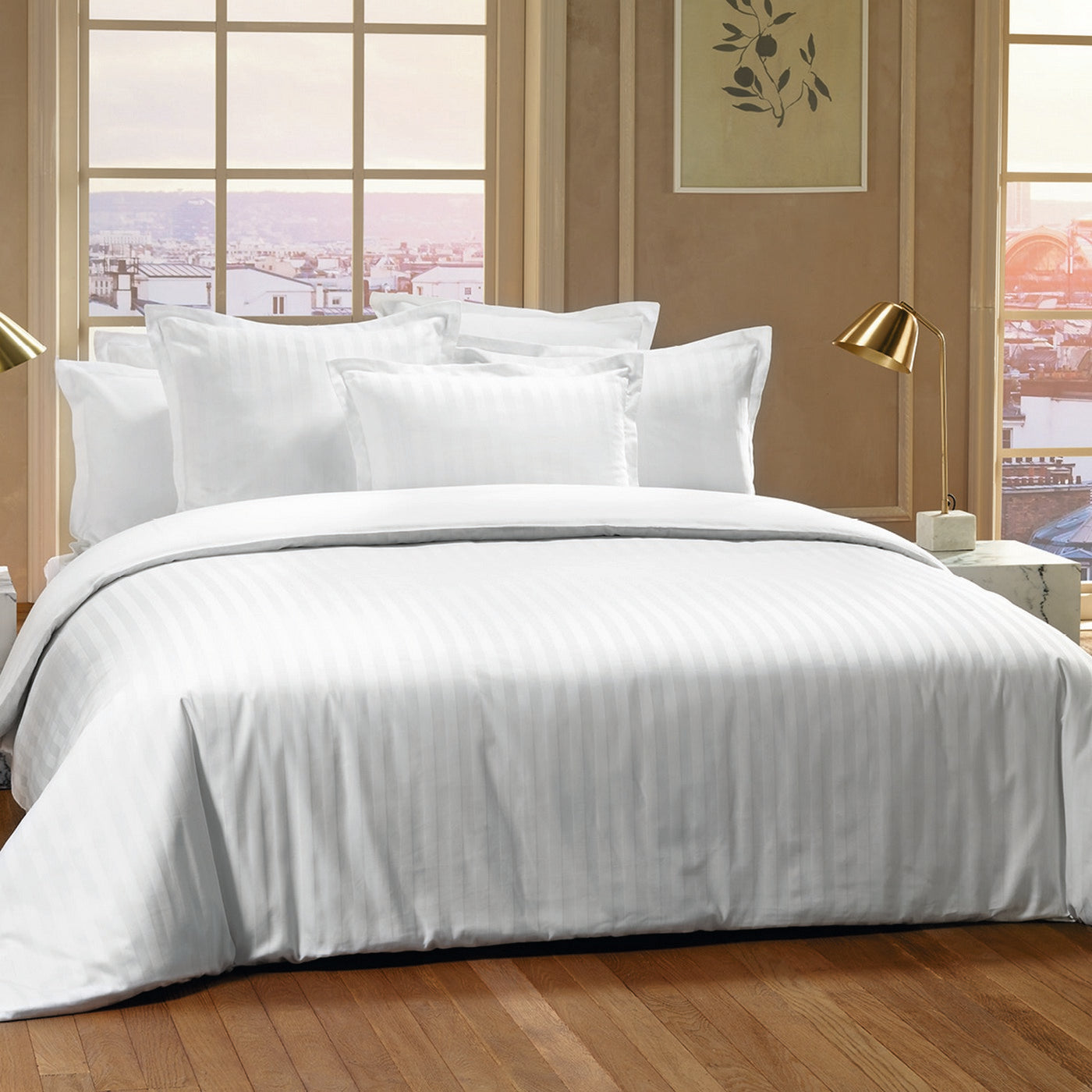 Jacquard - Drap Plat - Satin De Coton Dobby Stripe - Blanc 01