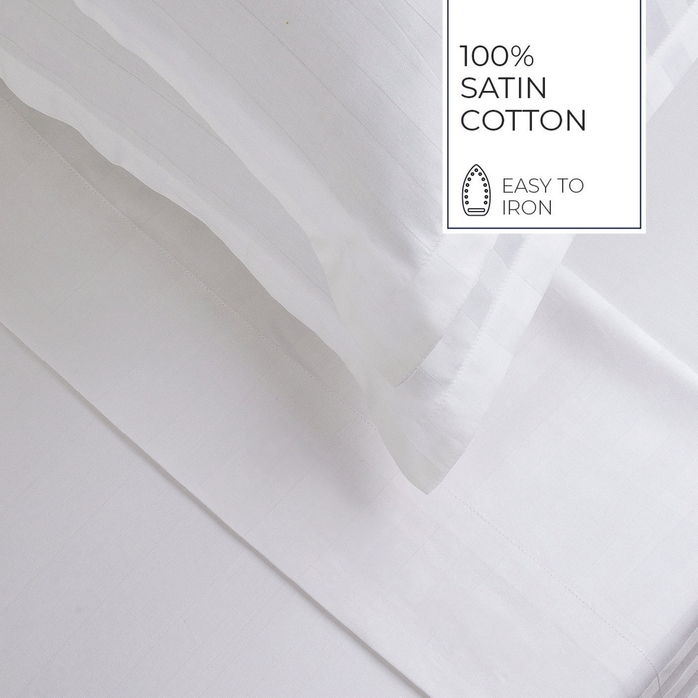 Jacquard - Ensemble De Draps - Satin De Coton Rayure Tissé Dobby - Blanc 01