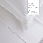 Jacquard - Ensemble De Draps - Satin De Coton Rayure Tissé Dobby - Blanc 01