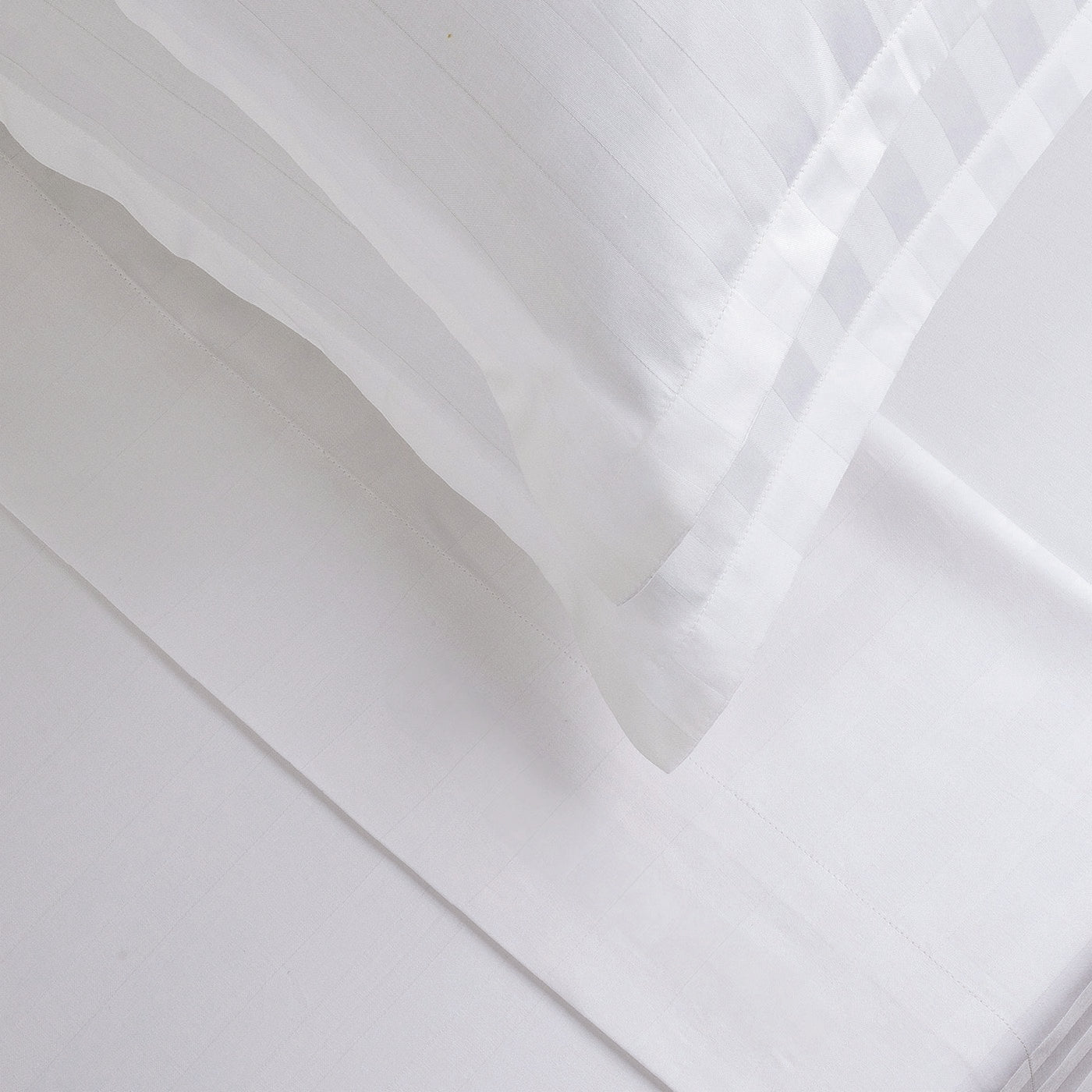 Jacquard - Ensemble De Draps - Satin De Coton Rayure Tissé Dobby - Blanc 01