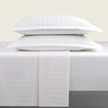 Jacquard - Ensemble De Draps - Satin De Coton Rayure Tissé Dobby - Blanc 01