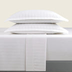 Jacquard - Ensemble De Draps - Satin De Coton Rayure Tissé Dobby - Blanc 01