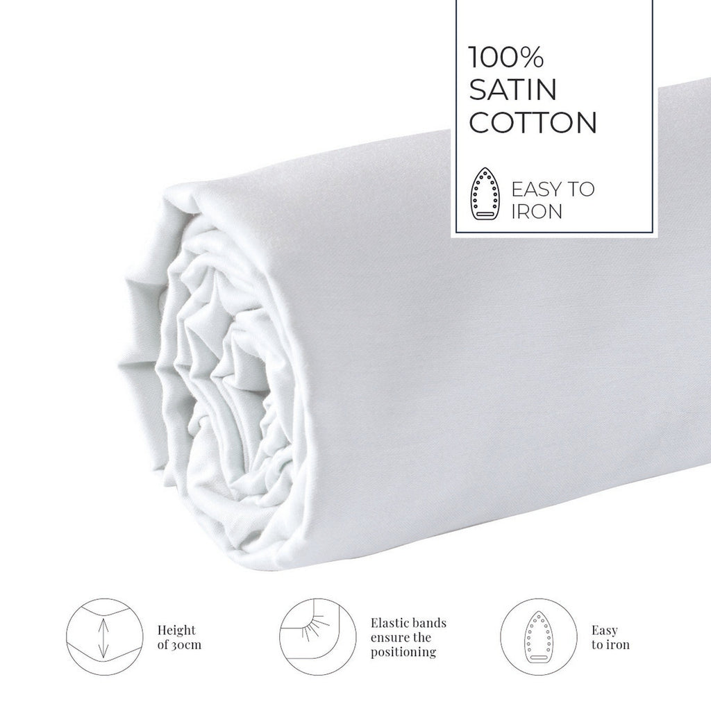 Uni - Drap-Housse - Satin De Coton - Blanc 01