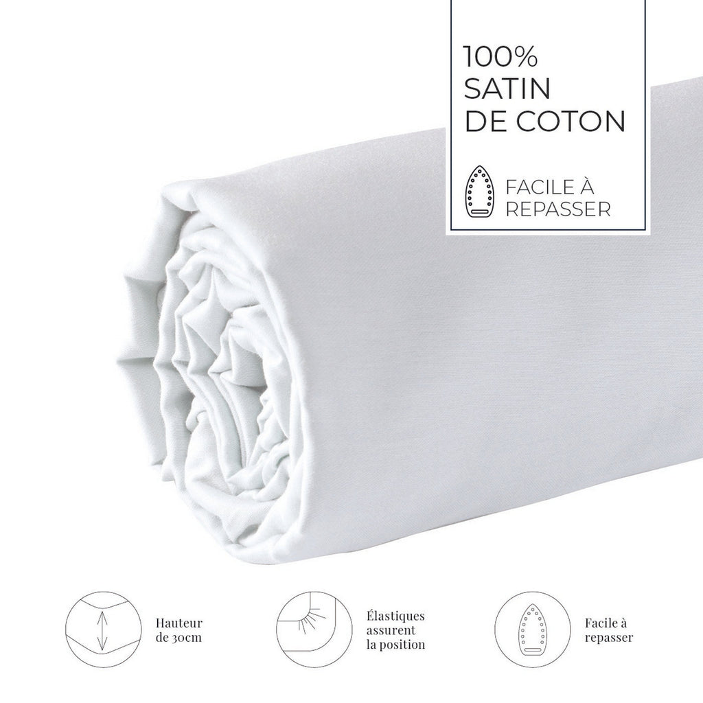 Uni - Drap-Housse - Satin De Coton - Blanc 01