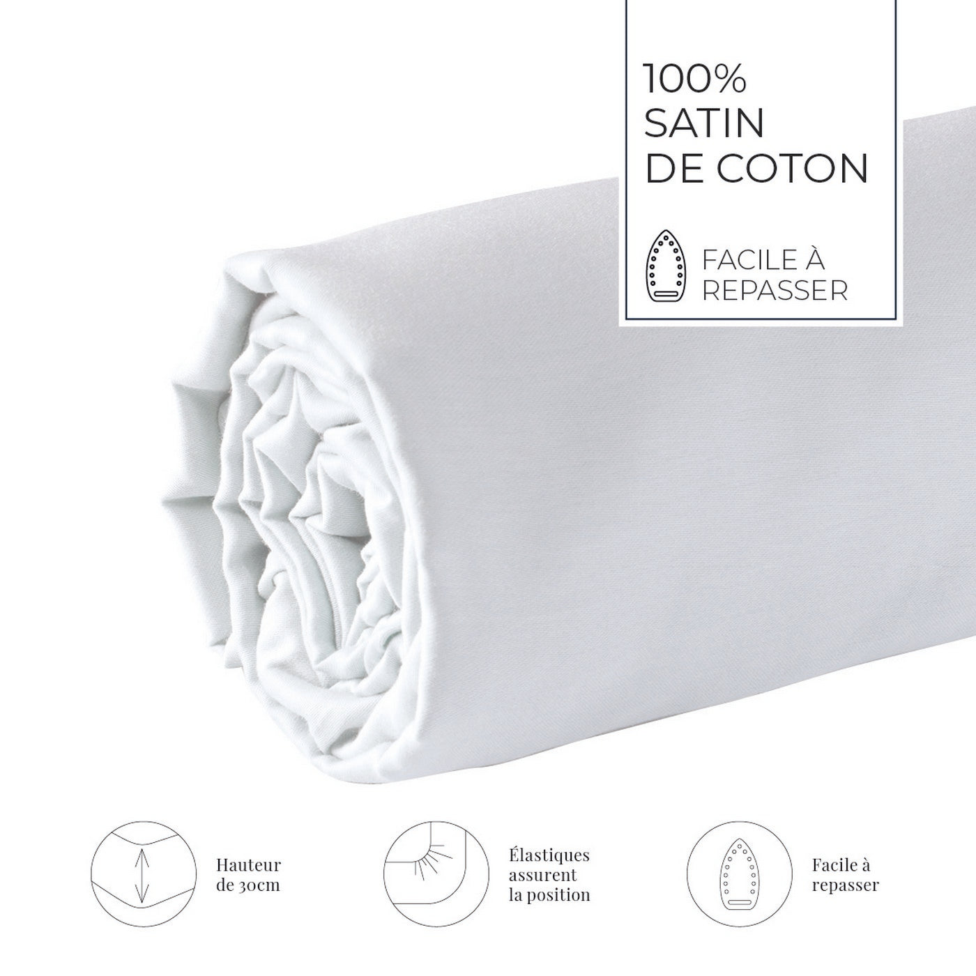 Uni - Drap-Housse - Satin De Coton - Blanc 01