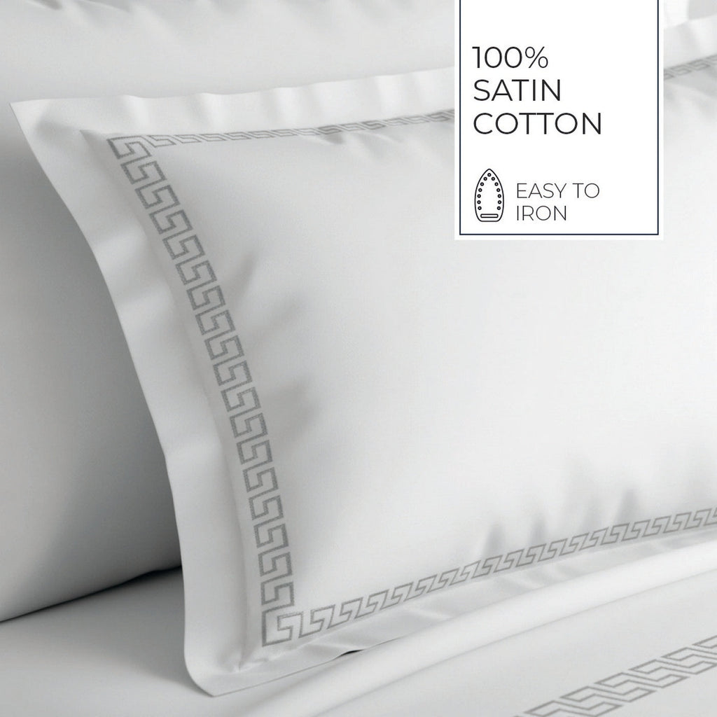 Reine De Nuit - Housse De Couette + 1 Ou 2 Taie(S) D'Oreiller - Satin De Coton - Grey / Blanc