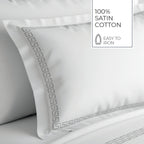 Reine De Nuit - Housse De Couette + 1 Ou 2 Taie(S) D'Oreiller - Satin De Coton - Grey / Blanc