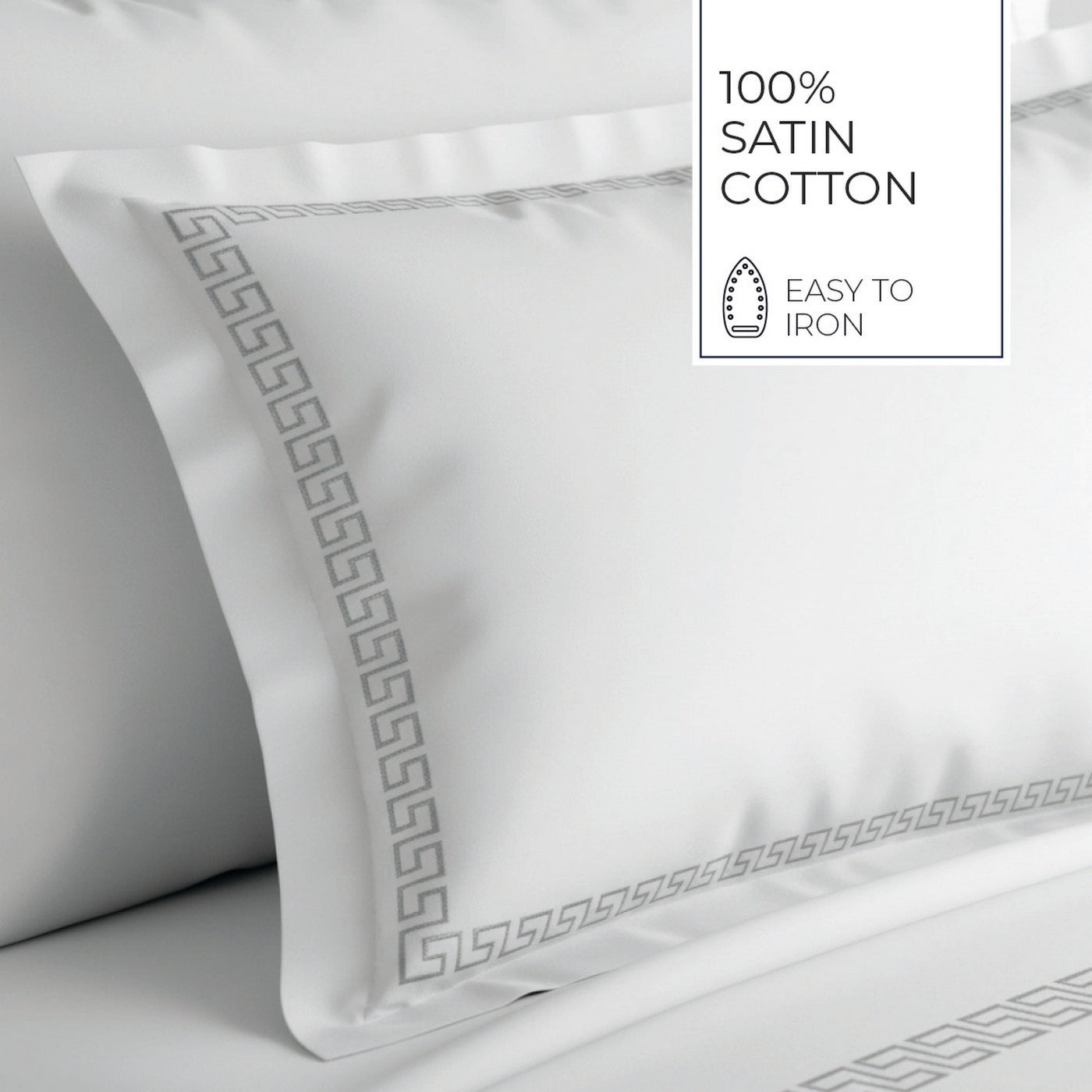 Reine De Nuit - Housse De Couette + 1 Ou 2 Taie(S) D'Oreiller - Satin De Coton - Grey / Blanc