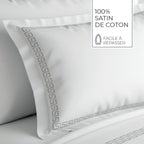 Reine De Nuit - Housse De Couette + 1 Ou 2 Taie(S) D'Oreiller - Satin De Coton - Grey / Blanc