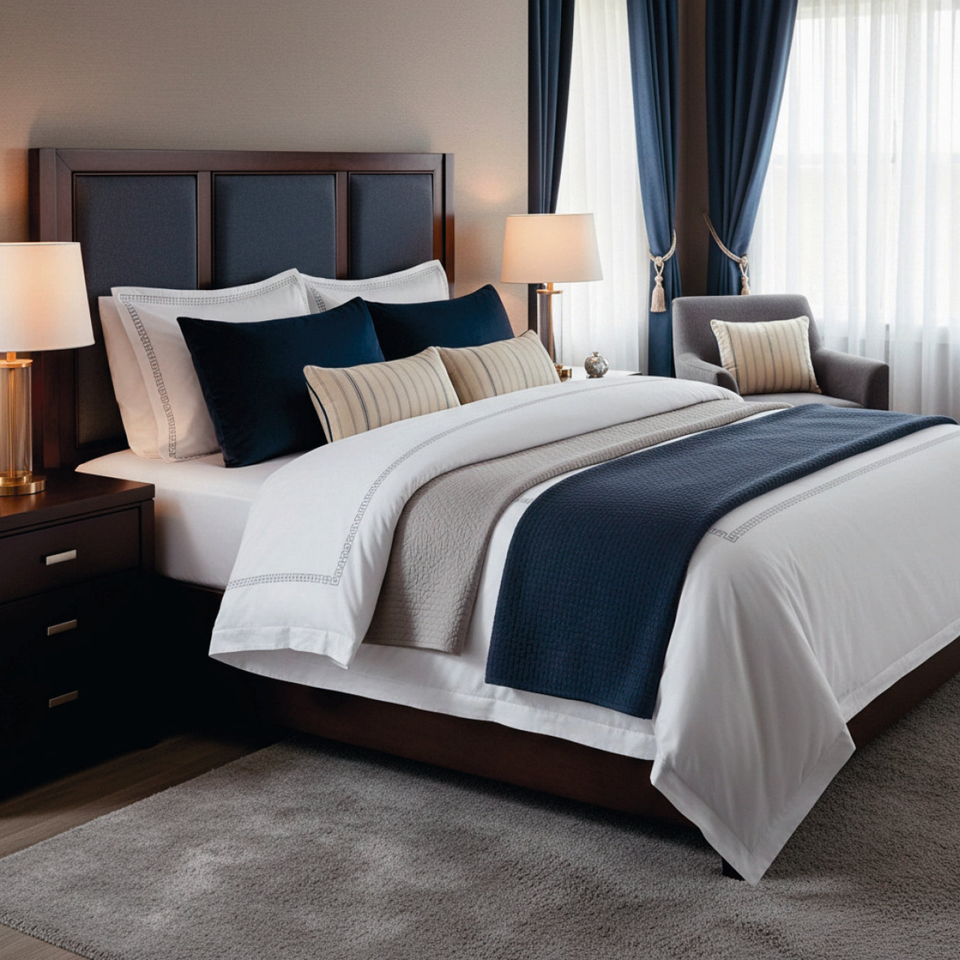 Reine De Nuit - Housse De Couette + 1 Ou 2 Taie(S) D'Oreiller - Satin De Coton - Grey / Blanc