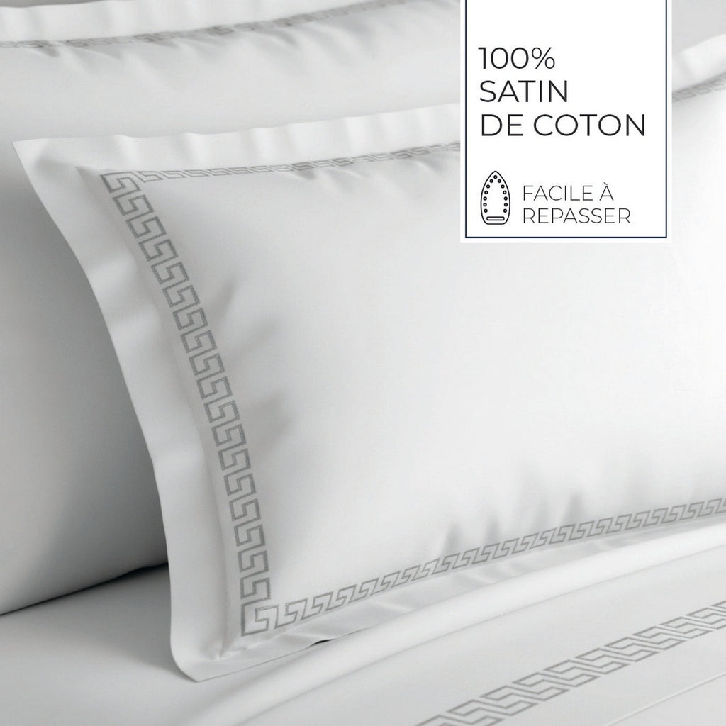 Reine De Nuit - Taie D'Oreiller - Satin De Coton - Grey / Blanc