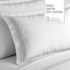 Reine De Nuit - Taie D'Oreiller - Satin De Coton - Grey / Blanc