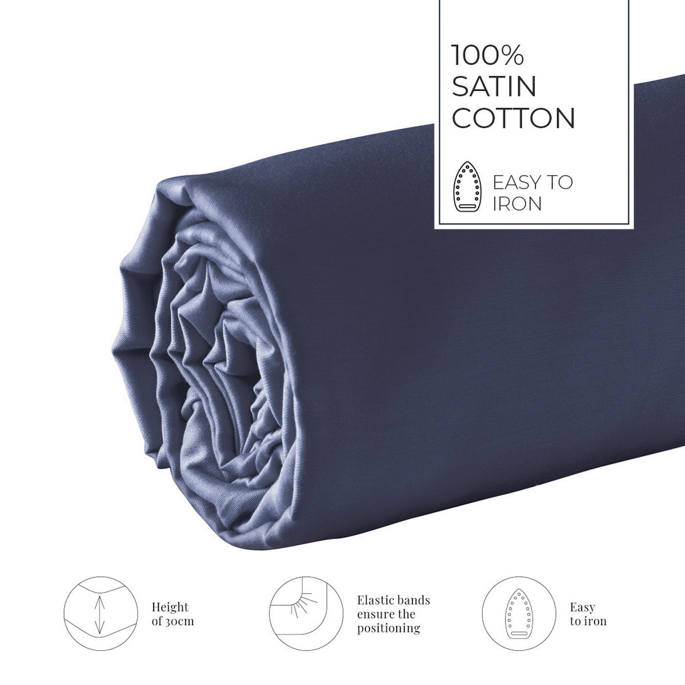 Uni - Drap-Housse - Satin De Coton - Bleu 11
