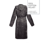 Uni - Peignoir Coton Velours Avec Capuche - Gris Foncé
