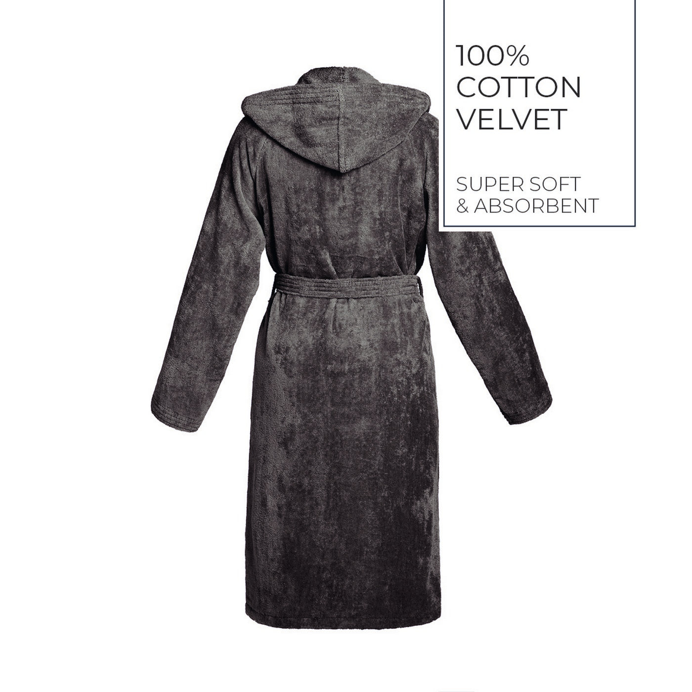 Uni - Peignoir Coton Velours Avec Capuche - Gris Foncé