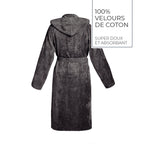 Uni - Peignoir Coton Velours Avec Capuche - Gris Foncé