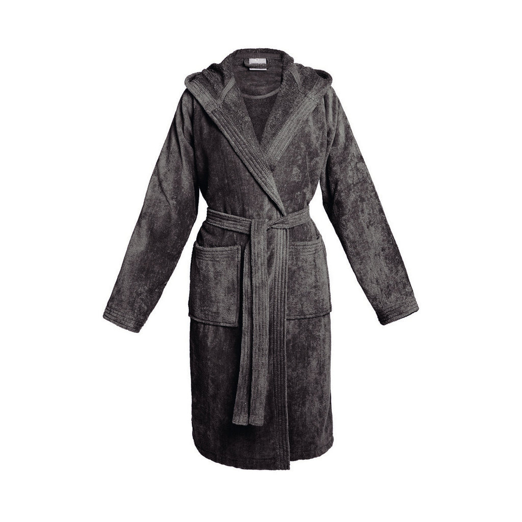 Uni - Peignoir Coton Velours Avec Capuche - Gris Foncé