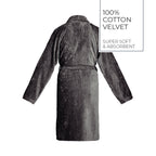 Uni - Peignoir Avec Col Châle En Coton Velours - Gris Foncé