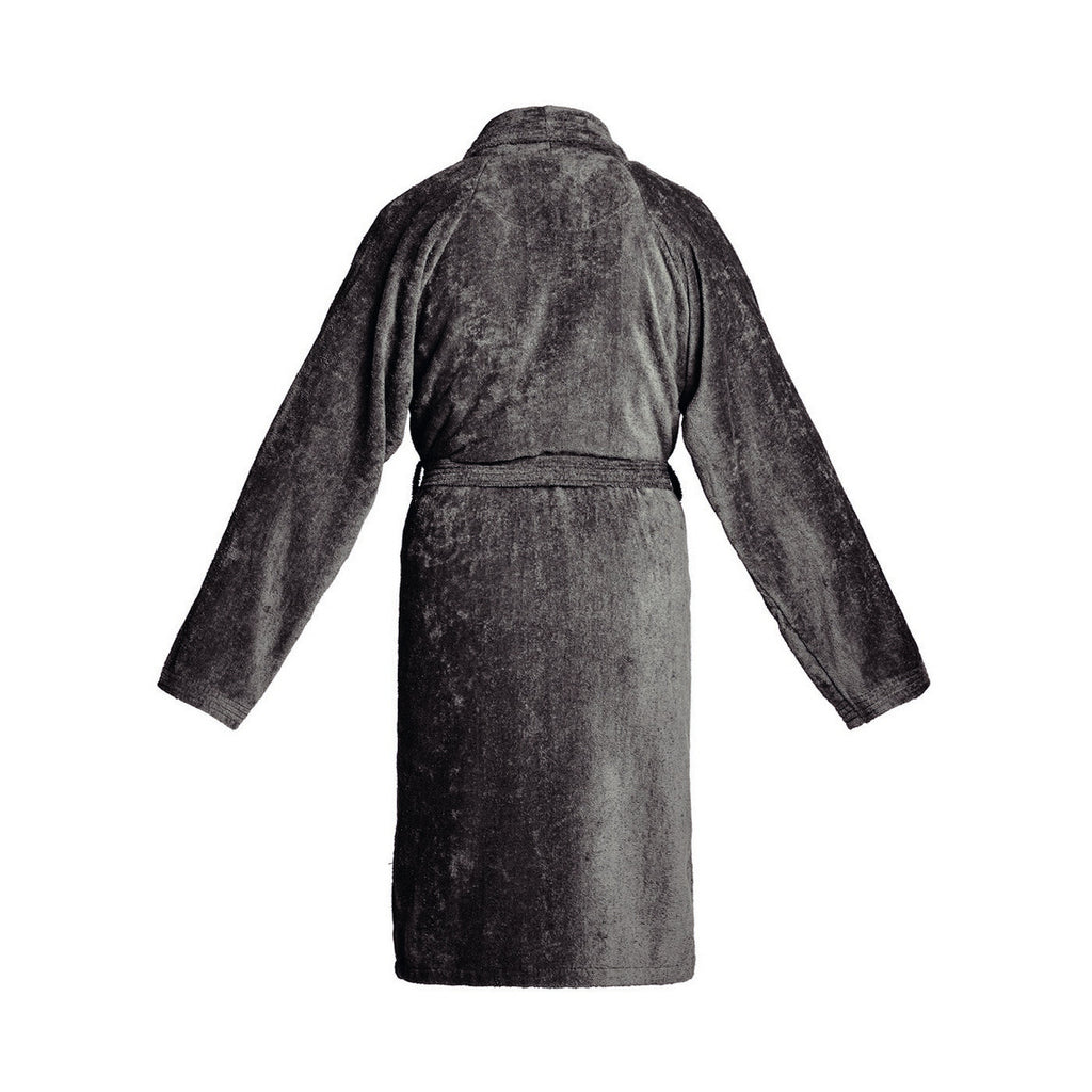 Uni - Peignoir Avec Col Châle En Coton Velours - Gris Foncé