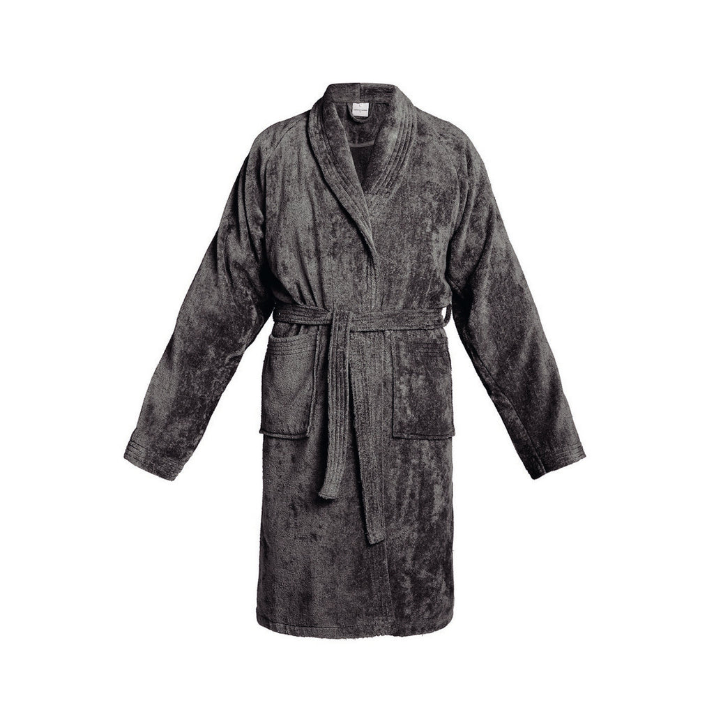 Uni - Peignoir Avec Col Châle En Coton Velours - Gris Foncé