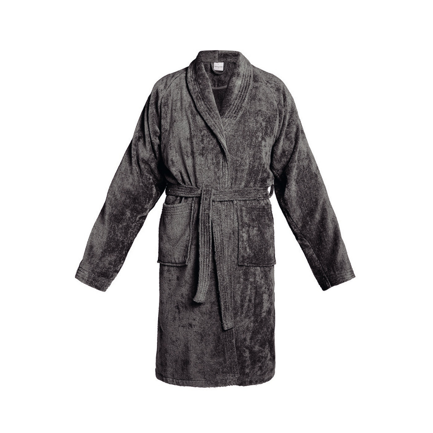 Uni - Peignoir Avec Col Châle En Coton Velours - Gris Foncé