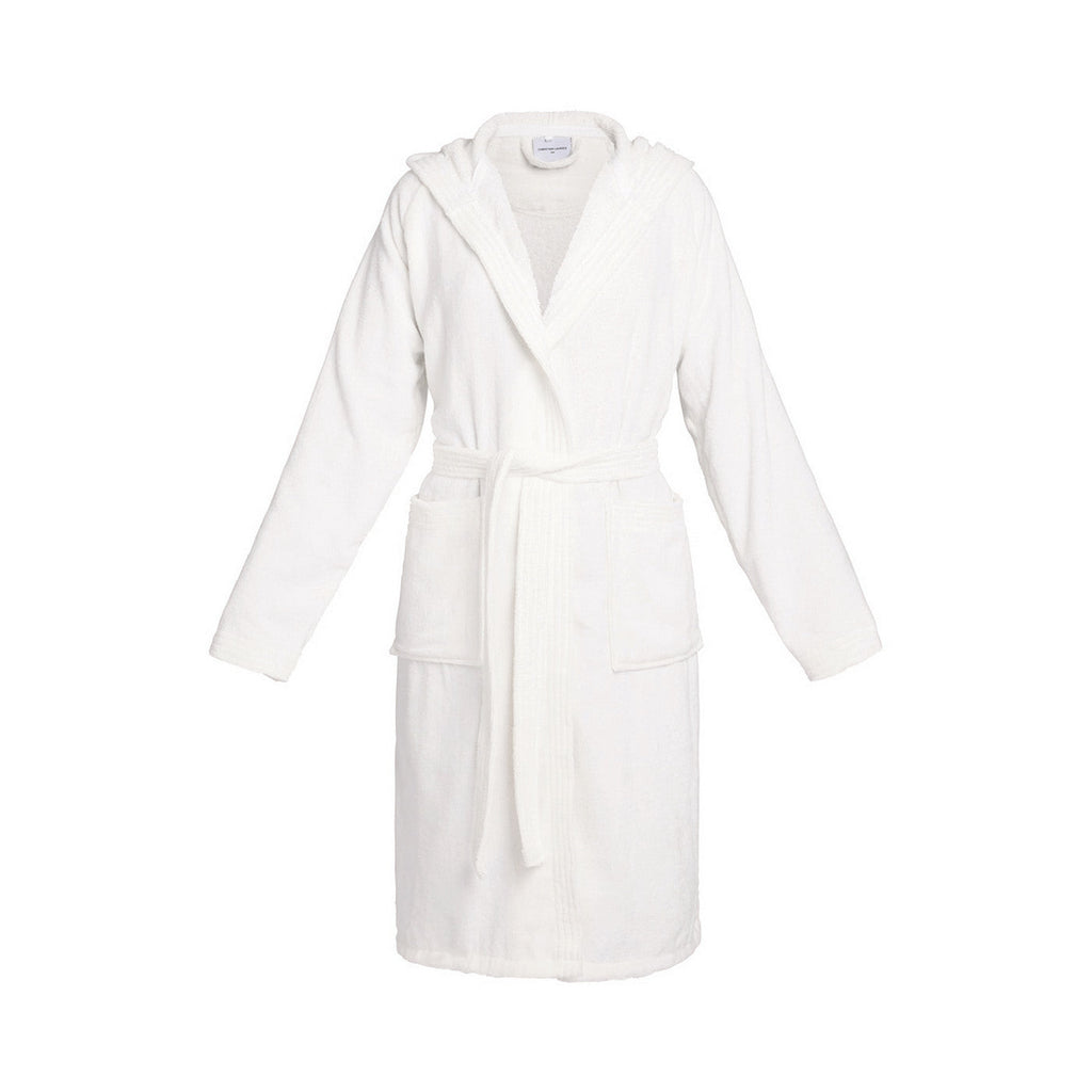 Uni - Peignoir Coton Velours Avec Capuche - Blanc