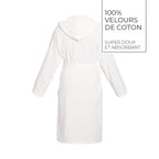 Uni - Peignoir Coton Velours Avec Capuche - Blanc