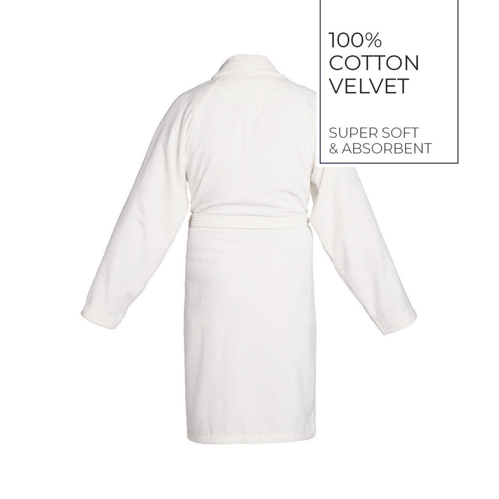 Uni - Peignoir Avec Col Châle En Coton Velours - Blanc