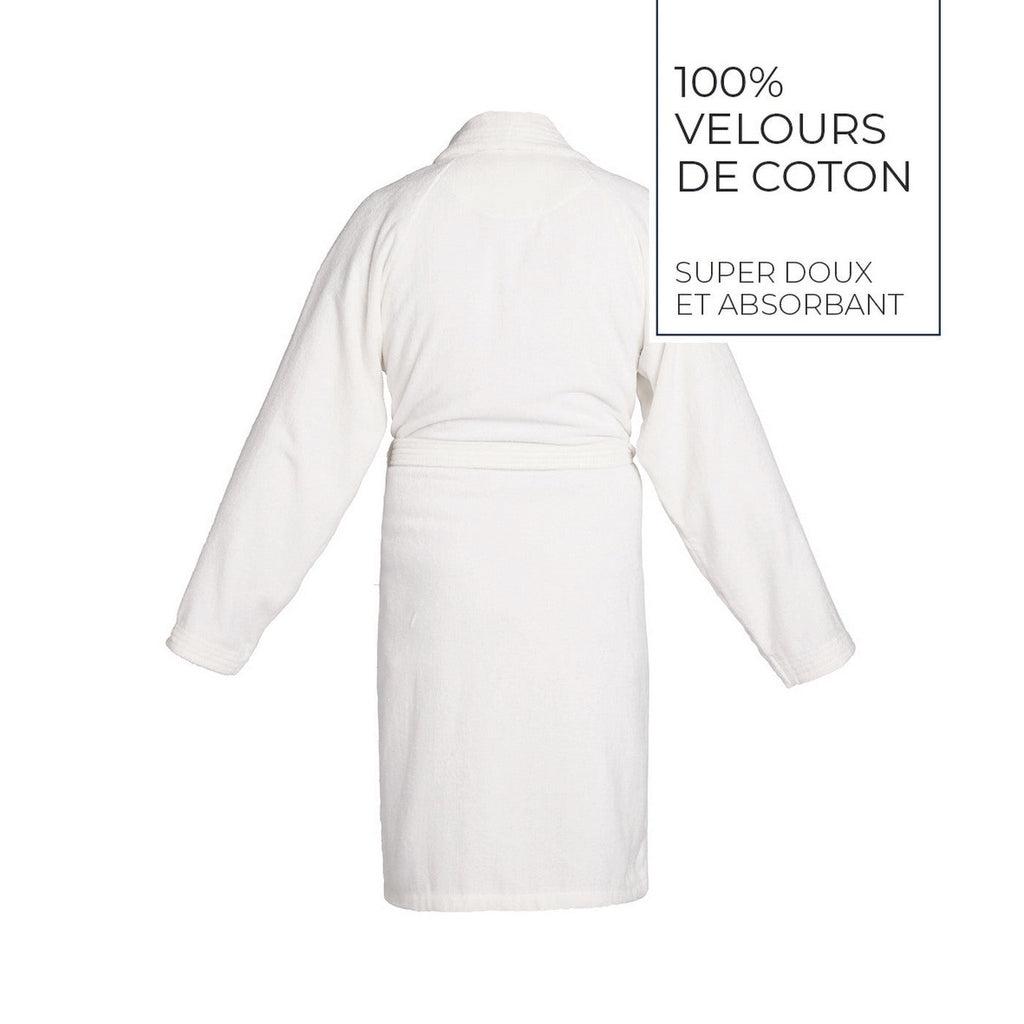 Uni - Peignoir Avec Col Châle En Coton Velours - Blanc
