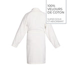 Uni - Peignoir Avec Col Châle En Coton Velours - Blanc