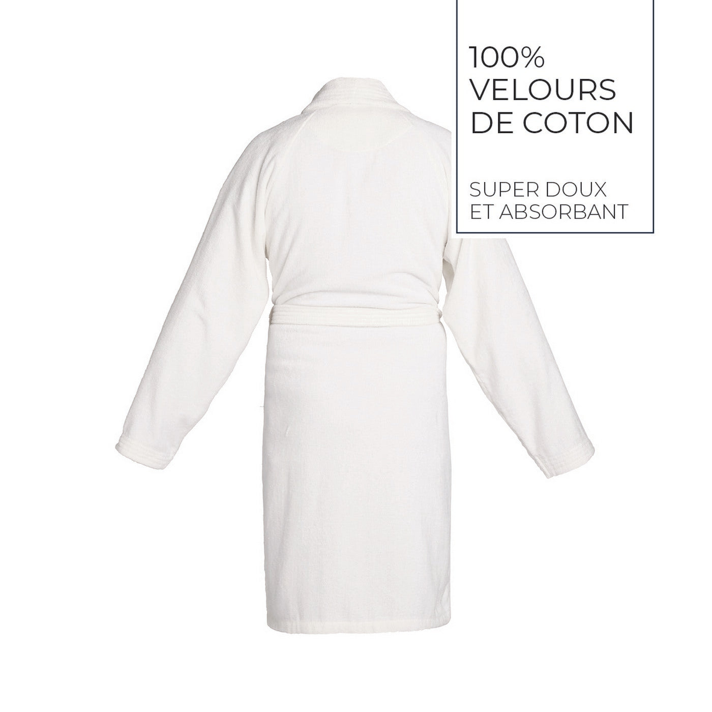 Uni - Peignoir Avec Col Châle En Coton Velours - Blanc