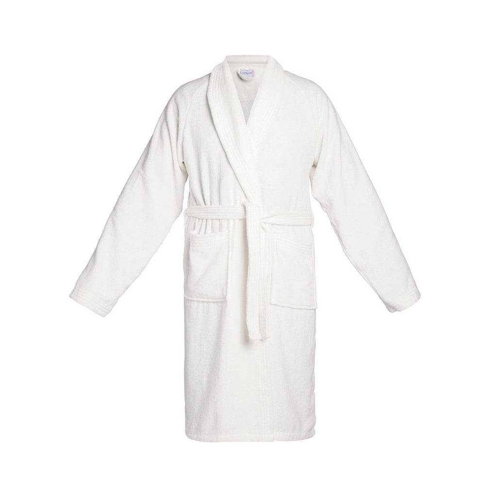 Uni - Peignoir Avec Col Châle En Coton Velours - Blanc