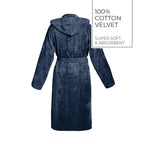 Uni - Peignoir Coton Velours Avec Capuche - Bleu Foncé