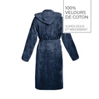 Uni - Peignoir Coton Velours Avec Capuche - Bleu Foncé