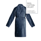 Uni - Peignoir Avec Col Châle En Coton Velours - Bleu Foncé