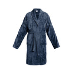 Uni - Peignoir Avec Col Châle En Coton Velours - Bleu Foncé