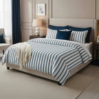 Mateo - Housse De Couette + 1 Ou 2 Taie(S) D'Oreiller - Satin De Coton - Blanc / Bleu