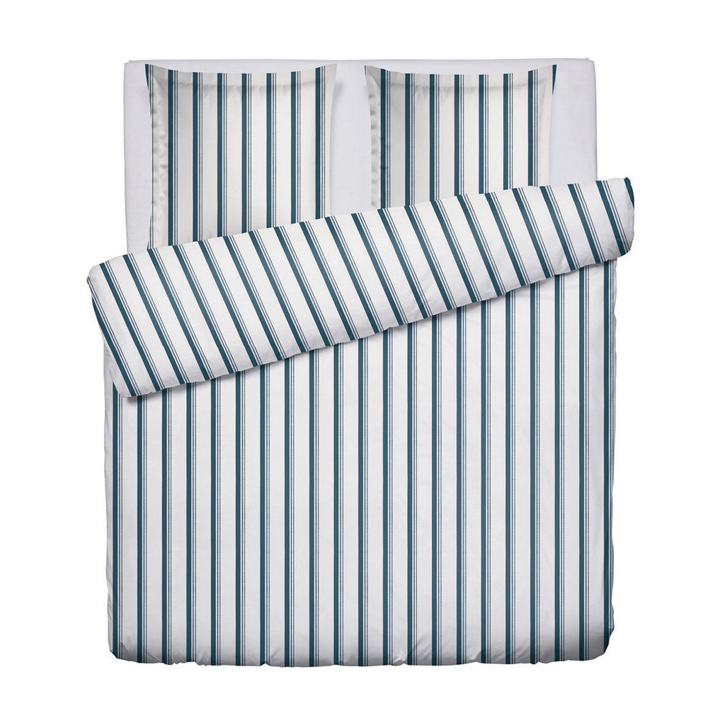 Mateo - Housse De Couette + 1 Ou 2 Taie(S) D'Oreiller - Satin De Coton - Blanc / Bleu